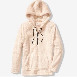 Victoria’s Secret PINK Teddy Half Zip Pullover Sherpa Hoodie Sweatshirt XS